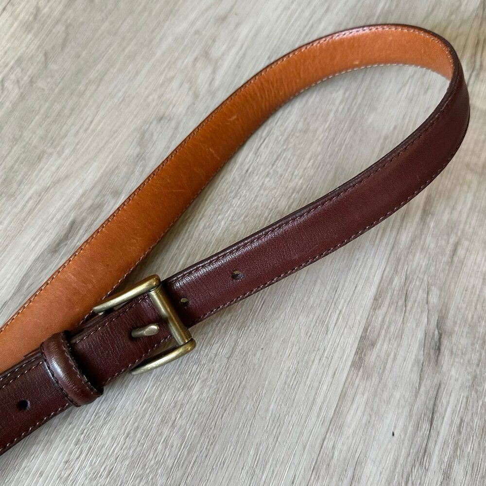 Vintage GAP Brown Genuine Leather Belt with Gold Tone Brass Buckle Size 36